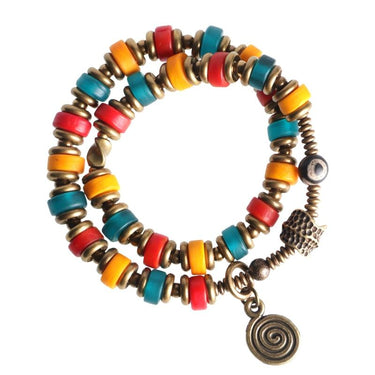Hand made Murano Glass Chakra Beads, Hand Beaten Copper & Tibetan Dzi Bead Bracelet